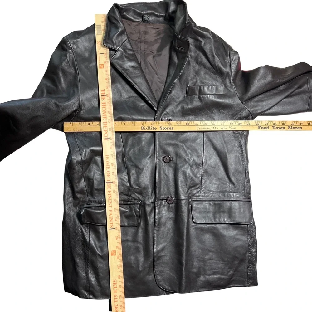 Mens Dark Brown 100% Leather Blazer Jacket 3 Button‎ Coat L Regular RN 96245